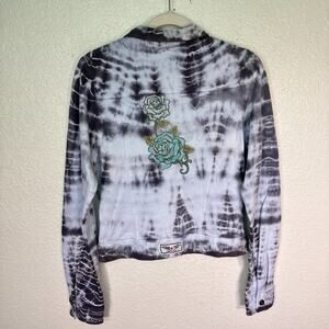 Hard Tail Forever Y2K Jacket Womens XL Tie Dye Embroidered Skull Floral Cotton